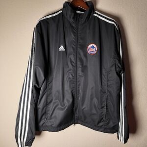 Adidas New York Mets Track Jacket Black White 3 Stripes Baseball